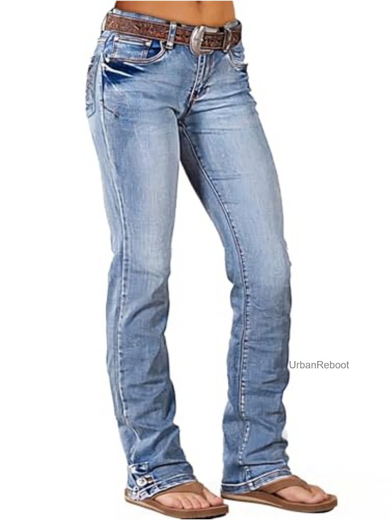 Mid Rise Flared Bootcut Stretch Embroidered Denim Jeans